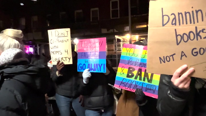 New Yorkers protest against right-wing group Moms for Liberty