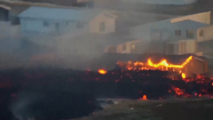 Buildings in Iceland's Grindavik go up in flames as volcano's lava reaches town