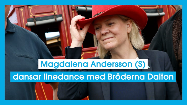 Magdalena Andersson (S) dansar linedance med Bröderna Dalton