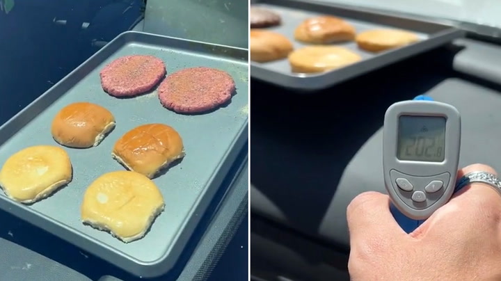 Man cooks burgers on car dashboard during heatwave
