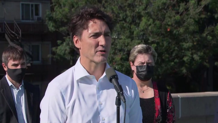 ustin Trudeau says he won't 'flinch' in face of protests after being hit by stones