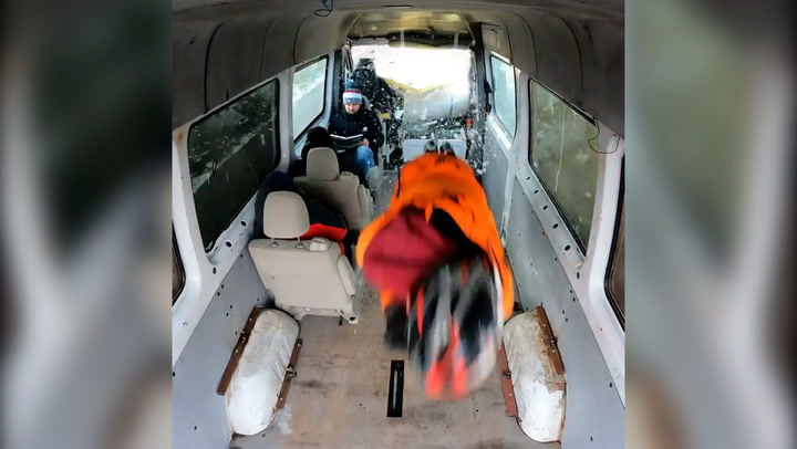 Russian stuntman flies through van at 50mph like a human bullet