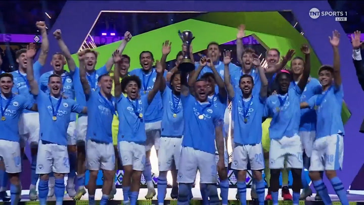 Moment Manchester City lift Club World Cup trophy after thrashing Fluminese