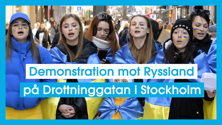 Demonstration mot Ryssland på Drottninggatan i Stockholm