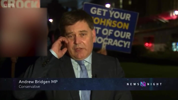 Tory MP Andrew Bridgen called ‘village idiot’ by protester on Newsnight