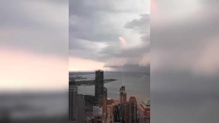 Stunning view of storm clouds at top of World Trade Center building