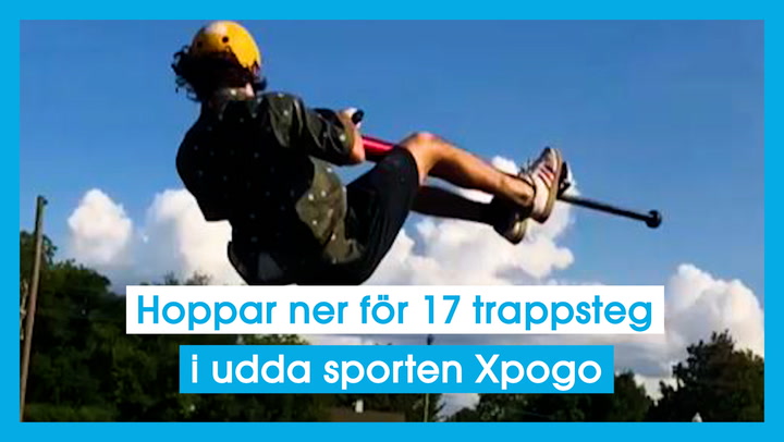Hoppar ner för 17 trappsteg i udda sporten Xpogo