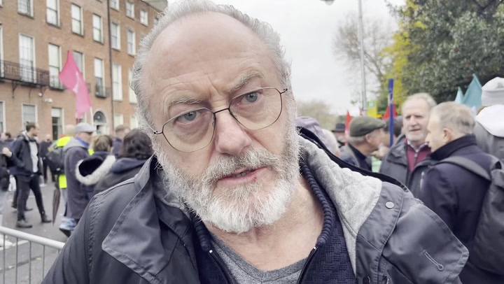 Game of Thrones actor Liam Cunningham joins Dublin protest on Irish housing crisis