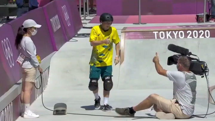 Australian skateboarder crashes into cameraman in park competition