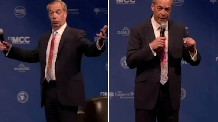 Moment Nigel Farage finds out police are waiting to shut down NatCon Conference