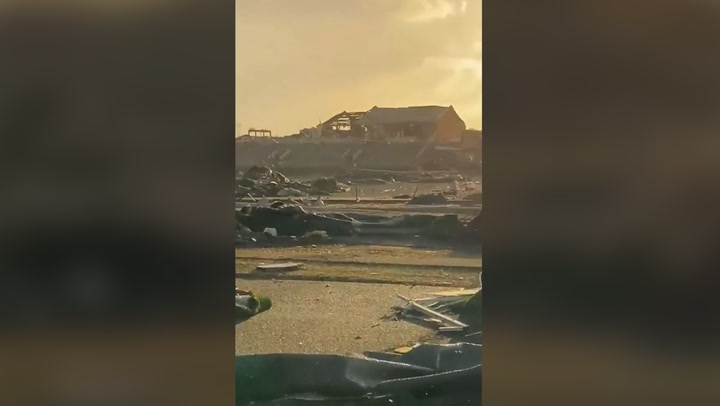 Football field ripped apart after tornado devastates Arkansas