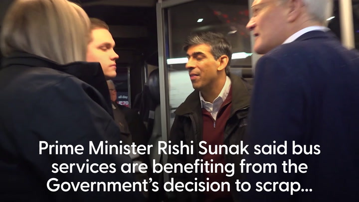 Sunak boasts that scrapping HS2 northern leg helps bus services while on depot visit