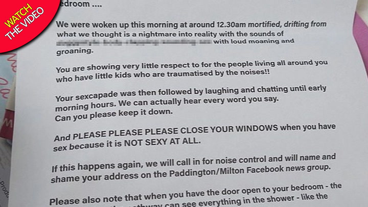 Neighbours send mortifying note to remind couple their bedroom walls ...