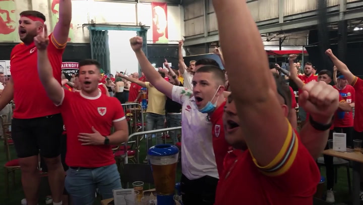 Wales fans in Cardiff celebrate 2-0 win over Turkey