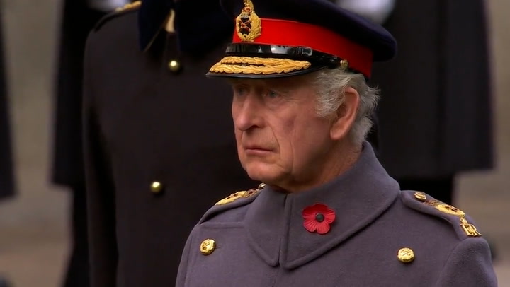 King Charles appears emotional during Remembrance Sunday's two-minute silence