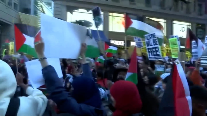 Hundreds protest in support of Palestine in New York's Times Square