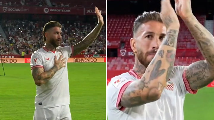Sergio Ramos in tears as he is unveiled in front of fans on return to boyhood club Sevilla