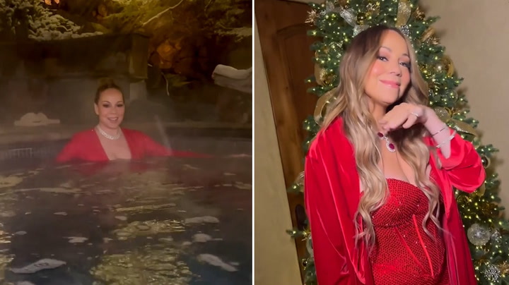 Mariah Carey celebrates New Year wearing sparkling red gown in hot tub.mp4