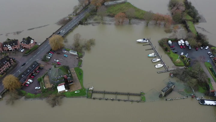 Gloucestershire town almost completely cut off by floodwater in shocking drone footage