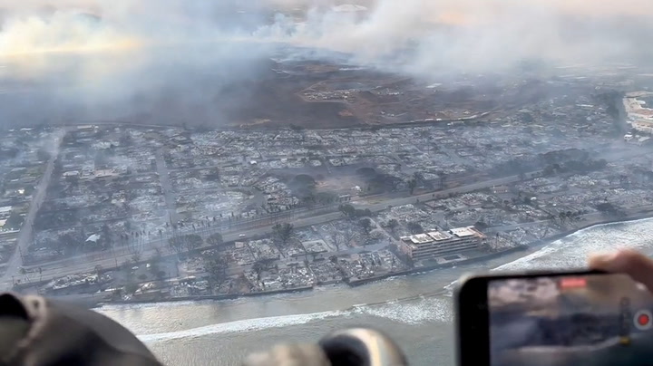 Hawaii wildfires: Aerial footage shows historic town of Lahaina burnt to the ground