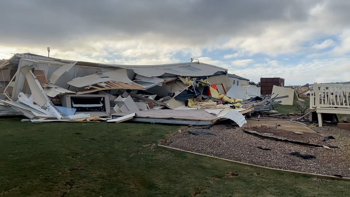 Storm Arwen destroys caravan park in Northumberland as many still without power