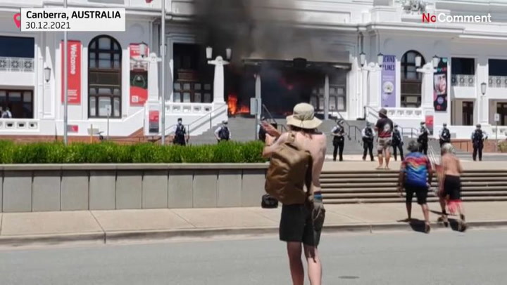 Government building set on fire as indigenous rights campaigners hold 'smoking ceremony'