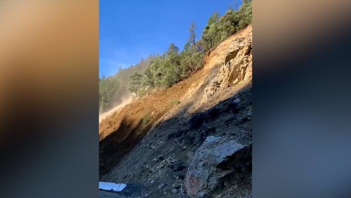 Dramatic footage shows landslide on California highway | News