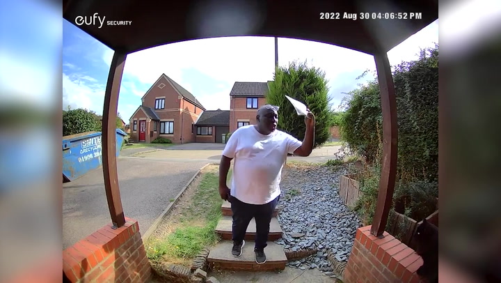 Delivery man caught on doorbell camera pelting cat with stones