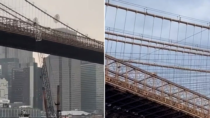 Crane on barge crashes and splits part of iconic Brooklyn Bridge