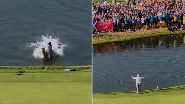 231002-ryder Cup Fan Storms Green And Jumps In Pond To Celebrate Europe's Victory-
