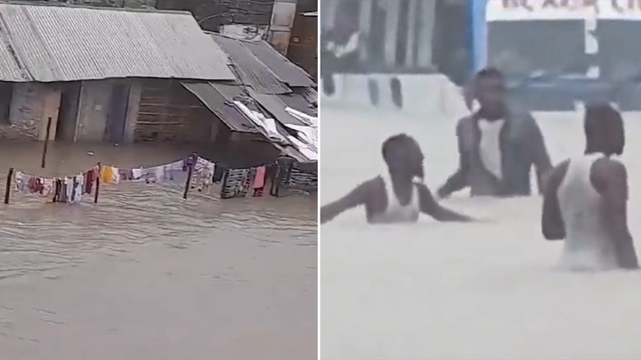 Kenyans wade through chest-high water as flash flooding wreaks havoc