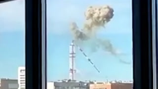 Moment Ukrainian TV tower collapses after Russian airstrike in Kharkiv