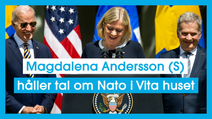 Magdalena Andersson (S) håller tal om Nato i Vita huset