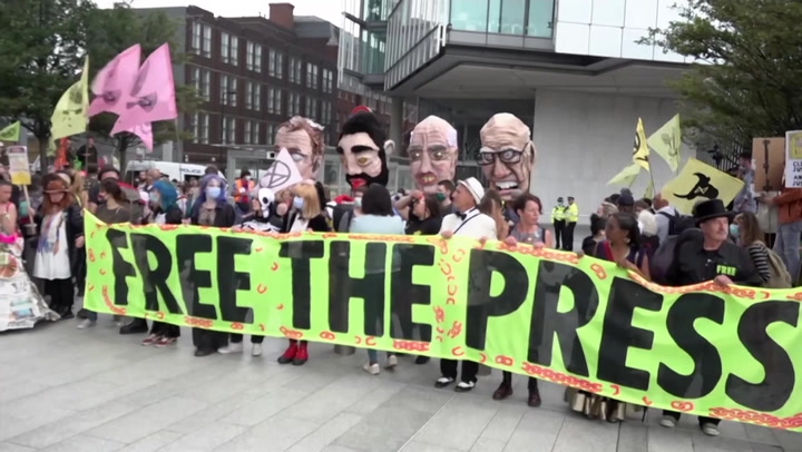 Activists march across London in ‘Free the Press’ protest