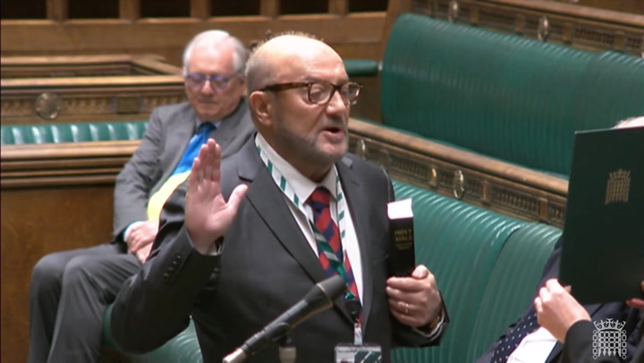 Moment George Galloway sworn in as new Rochdale MP in Parliament