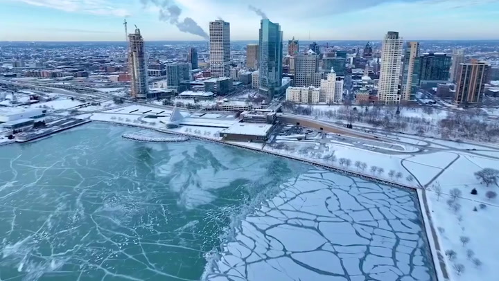 Drone footage shows Milwaukee frozen as US cold snap lingers
