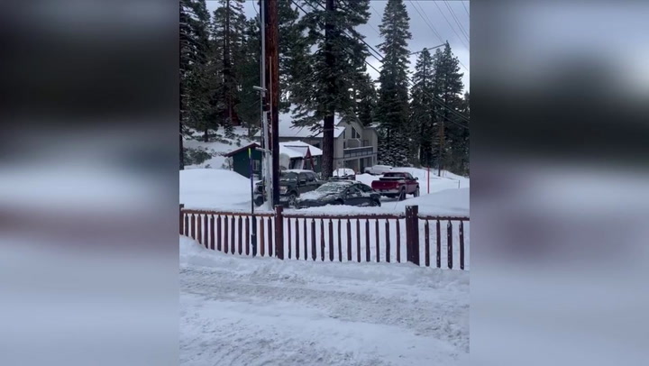 Cars Slide on Snow and Crash in Mono County, CA, USA