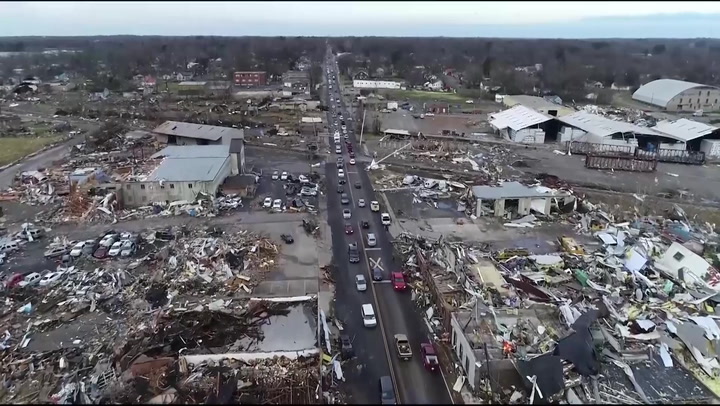 Drone footage reveals full extent of devastating tornado destruction in Kentucky