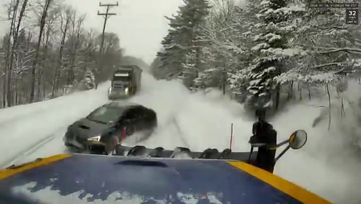 Speeding driver crashes into snowplow while trying to overtake truck