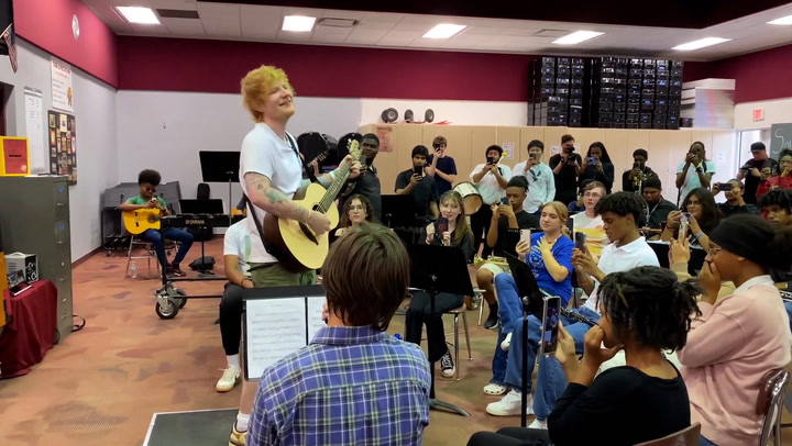 Ed Sheeran surprises Florida high school band class with guitars and concert tickets