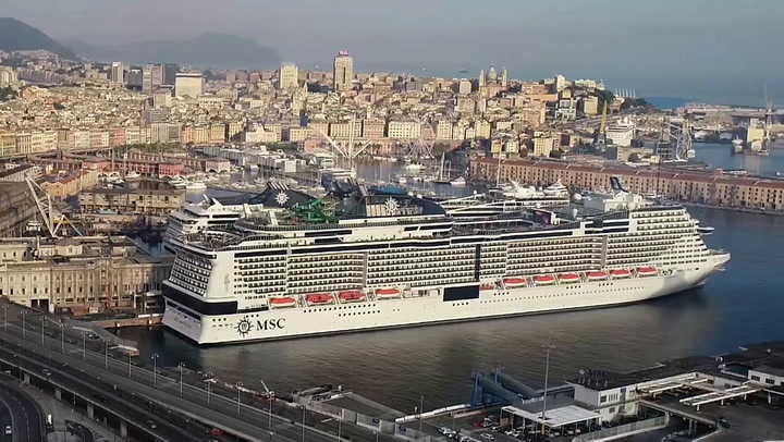 Drone Footage Of MSC Grandiosa Docked In Genoa For First Sailing Since The COVID-19 Pandemic