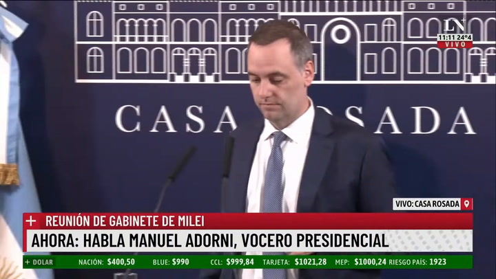 Manuel Adorni, vocero presidencial: "Estamos inmersos en una fuerte crisis"