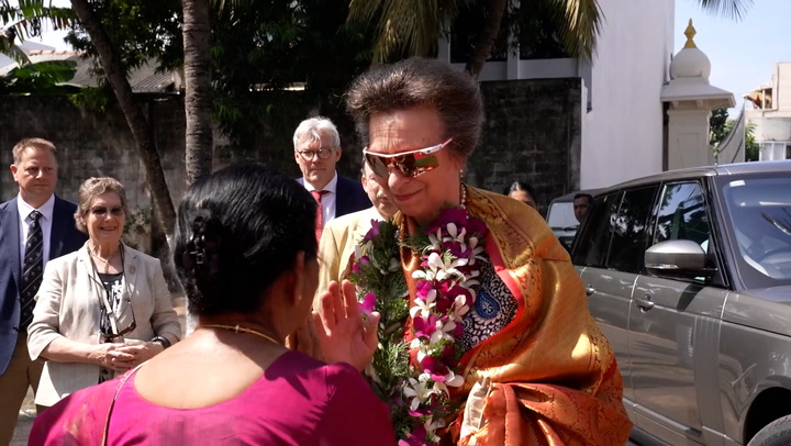 Princess Anne dons flower garland during Hindu temple visit