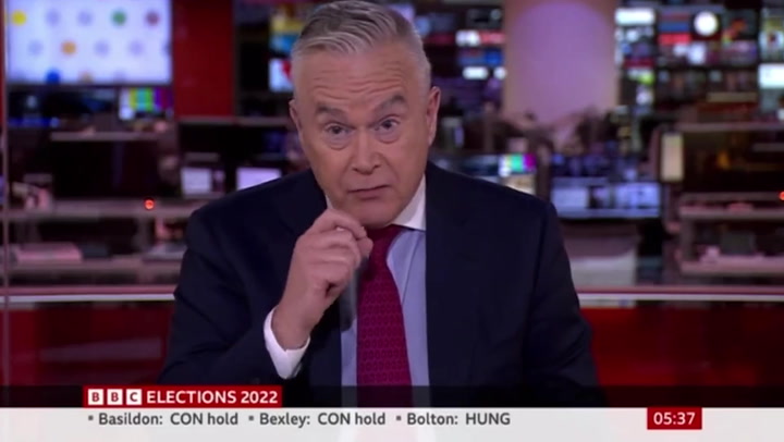 Huw Edwards caught eating croissant while reporting local election results live on air
