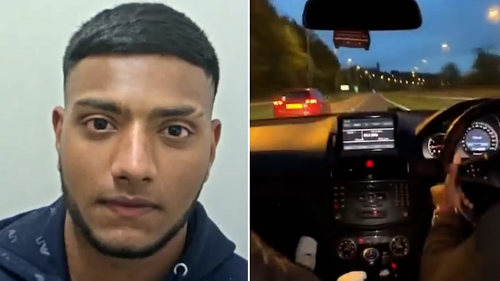 Driver filmed reaching 150mph while boasting behind the wheel.mp4