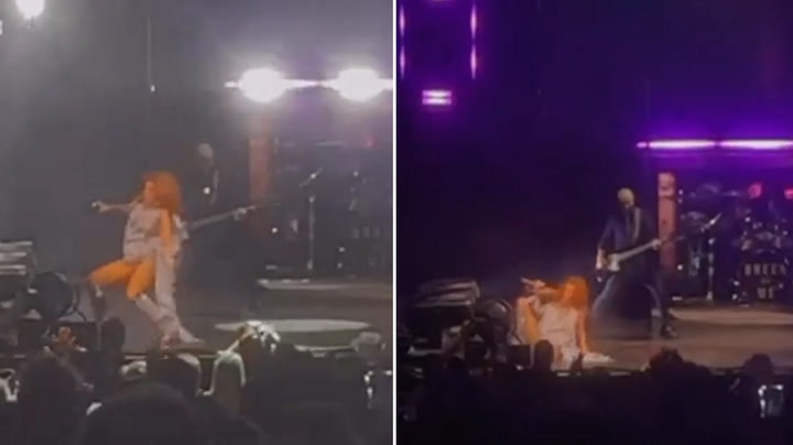 Moment Shania Twain slips and falls mid-performance