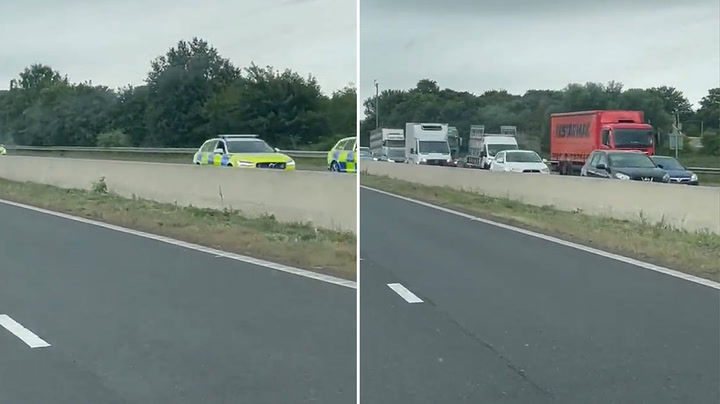 220722-  Cars Drive Slowly On M5 In Protest At Fuel Prices