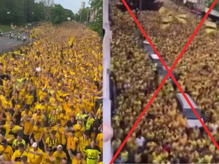 Aficionados con banderas aurinegras son del Borussia Dortmund, no del Real España