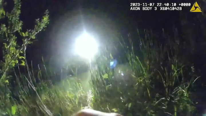 Moment police in Lincolnshire find suspected drunk driver hiding in pond