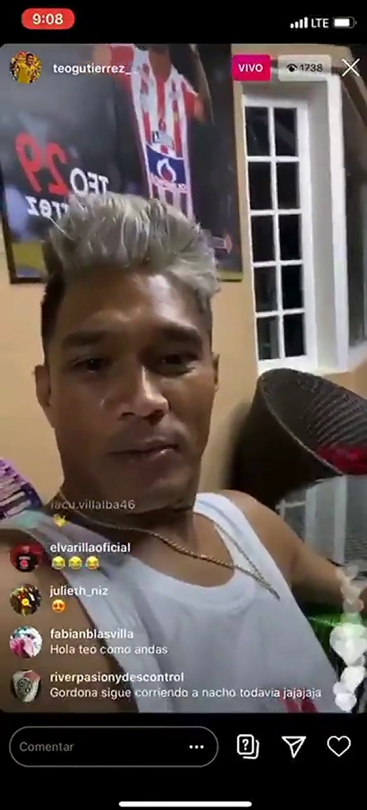 Teo Gutiérrez insultó y amenazó a sus detractores en un vivo en Instagram